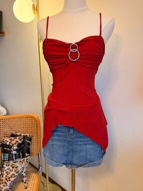 MKM Designs Red Fairy Top with Rhinestone Ring Detail